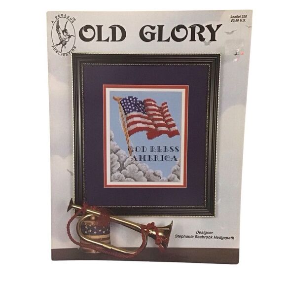 Old Glory God Bless America Cross Stitch Pattern - Picture 1 of 4
